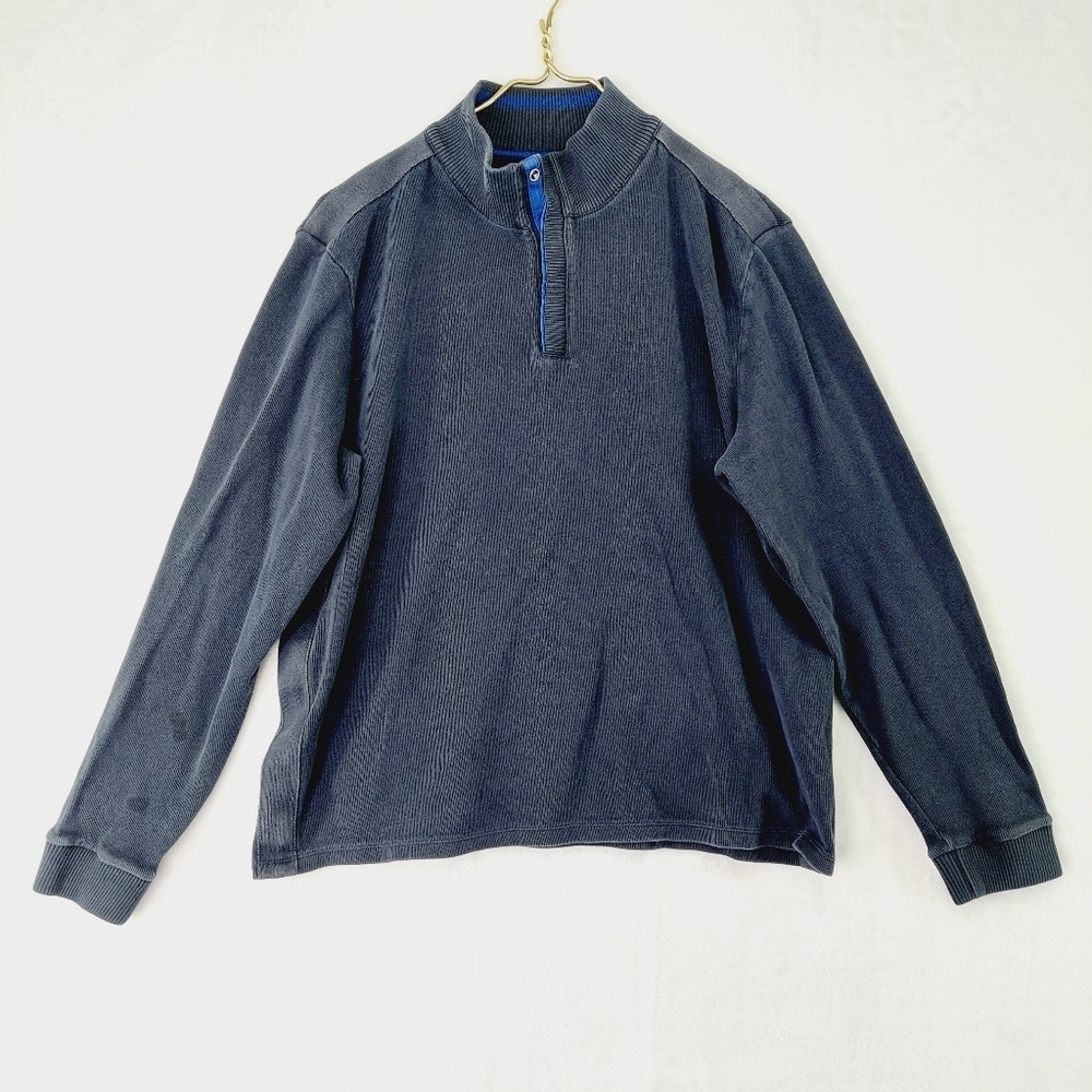Hugo Boss Piceno 27 Knit 1/4 Button Neck Sweater Black Blue Pull Over Top P2253